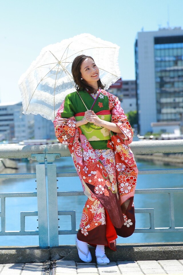 振袖・袴 ASAHIの振袖 /緑色/ピンク色/古典/花柄/ 【5640052