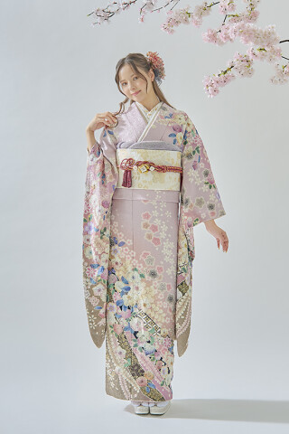 振袖・袴の西陣 （福井）の振袖 /白色/オレンジ色/古典/花柄/ E-934-2