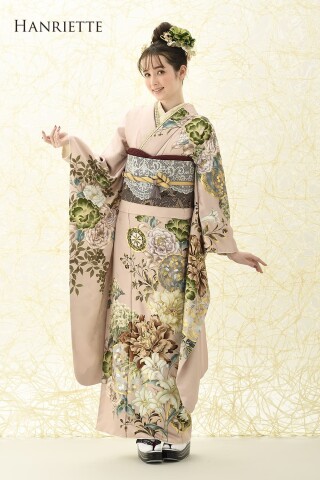 の*の様 華やかな花柄振袖 青・黄色・ピンク 振袖のみ 青緑地ピンク牡丹菊-夢P[ES0211] | 成人式振袖レンタル京都さがの館