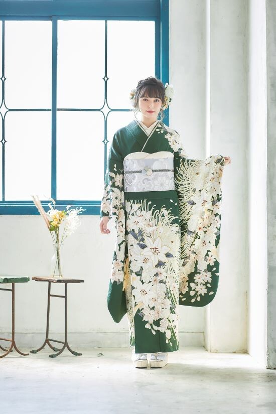 スタジオCoco 郡山ビッグパレット前本店の振袖 /緑色/白色/古典/花柄
