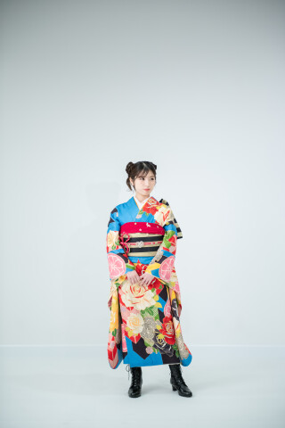 遊楽市の振袖 /緑色/ピンク色/エレガント/バラ柄/ 【モリハナエ】バラ