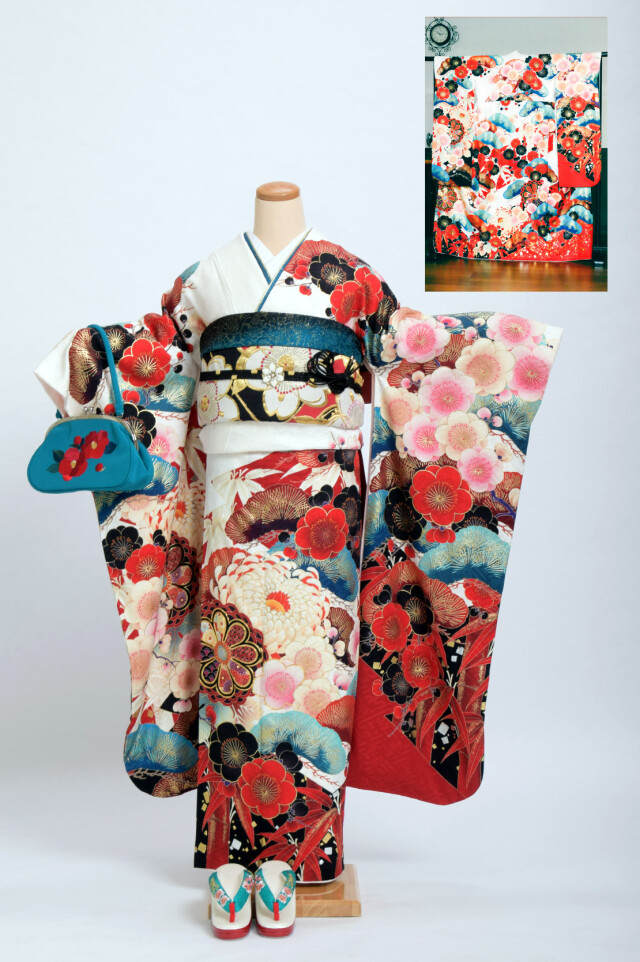 原田写真・フェアリーベルの振袖 /白色/赤色/クール/梅柄/ SPIRAL GIRL