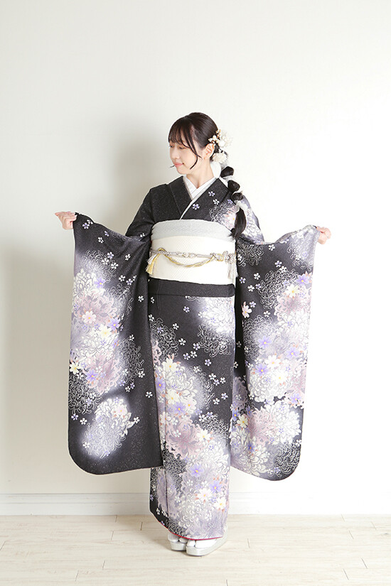 創寫舘 鶴舞本店の振袖 /黒色/紫色/古典/花柄/ 黒×紫 215 | My振袖