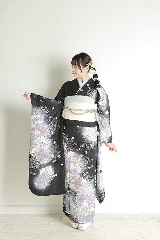 創寫舘 鶴舞本店の振袖 /黒色/紫色/古典/花柄/ 黒×紫 215 | My振袖