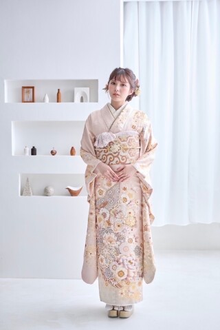 着物屋あとらす 着物 単衣 刺繍 ピンクとイエローのドット きもの コットン 水玉