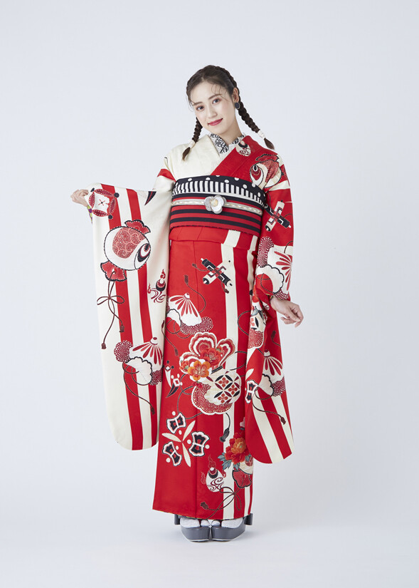 RUU◾️無地振袖 赤成人式レースリボン帯新品セットVintageOV12 RUU◾️無地振袖 赤成人式レースリボン帯新品セットVintageOV12 無地