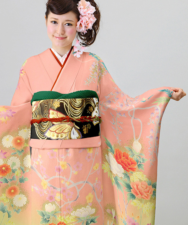 振袖レンタル＆販売 はい乃の振袖 /ピンク色/グレー色/古典/花柄