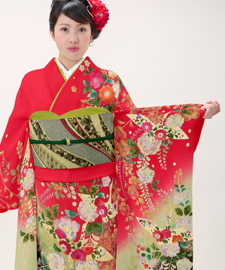 振袖 身長157-172cm 赤　黒　ゴールド　薔薇　正絹 ローズの成人式振袖一覧 | My振袖