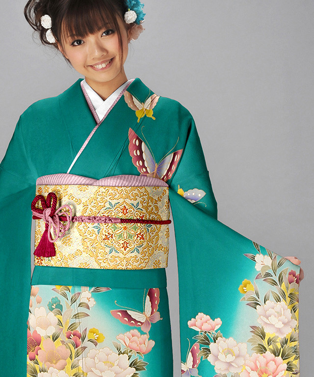 振袖レンタル＆販売 はい乃の振袖 /青色/ゴールド色/古典/牡丹柄 