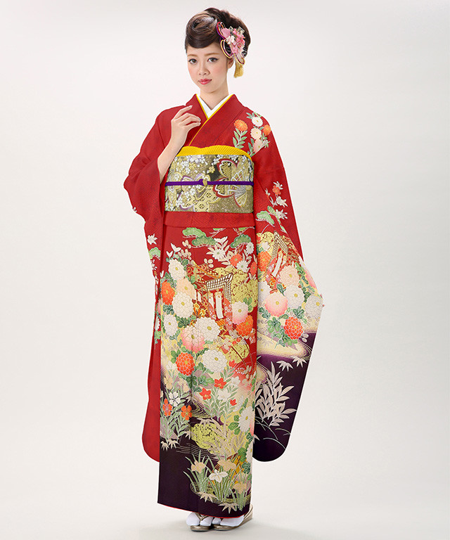 パステルぼかし四季の花々豪華花車鈴乃屋振袖Mサイズ パステルぼかし