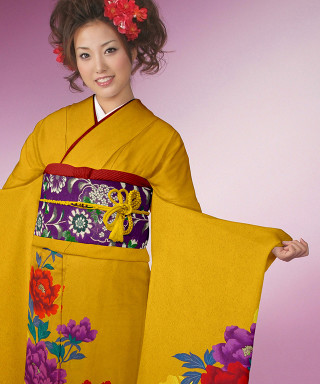 【お仕立前・新品】濃黄地に富貴花_振袖_47405