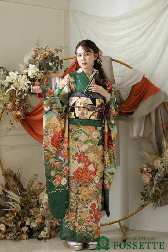 トータルスタジオフォセット 福山店の振袖 /緑色/ゴールド色/古典/花柄