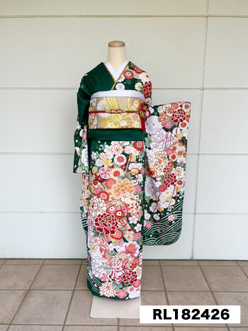 振袖２７ 二十歳振袖館Az 龍ケ崎店の振袖 /緑色/白色/古典/牡丹柄/ 振袖RL182426