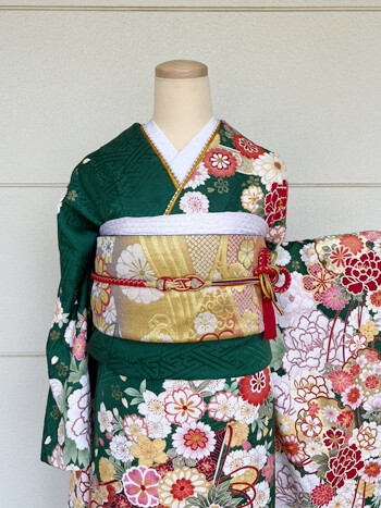 二十歳振袖館Az 龍ケ崎店の振袖 /緑色/白色/古典/牡丹柄/ 振袖RL182426