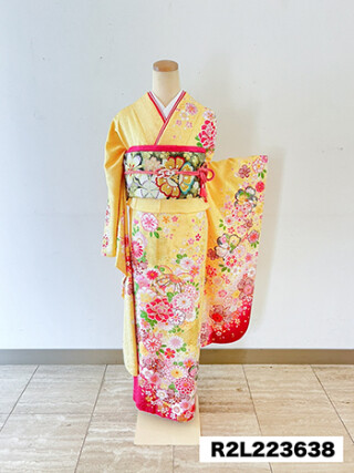 二十歳振袖館Az 龍ケ崎店の振袖 /黄色/ピンク色/古典/牡丹柄