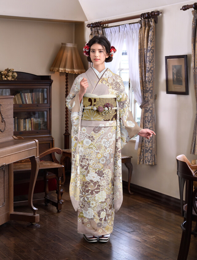 きもの利久 宝塚店の振袖 /ピンク色/ベージュ色/エレガント/花柄/ O-20