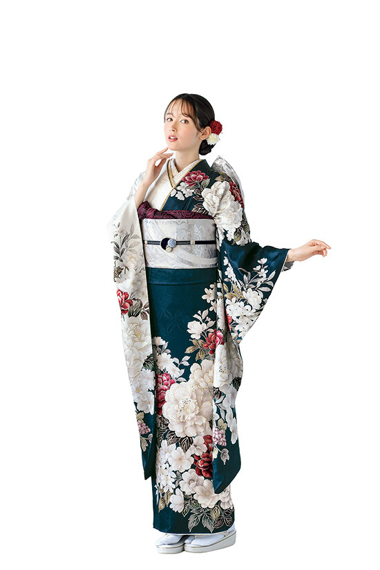 橋本絞店の振袖 /紺色/白色/古典/花柄/ 舞ひめ ME-312 | My振袖