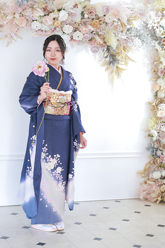 振袖 ブルー桜 TAKAZENの振袖 /水色/古典/桜柄/ 最新作高級古典 水色 桜柄/鹿の子模様