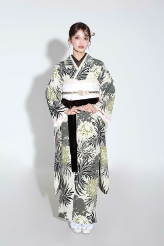 こころの振袖 /グレー色/水色/エレガント/花柄/ グレー×くすみブルー系