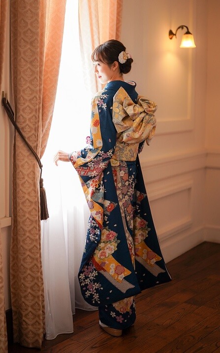 鎌倉着物スタジオの振袖 /青色/その他色/古典/熨斗柄/ 0703554 青地