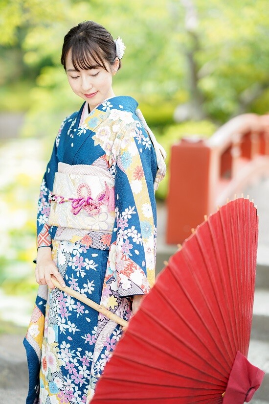 鎌倉着物スタジオの振袖 /青色/その他色/古典/熨斗柄/ 0703554 青地