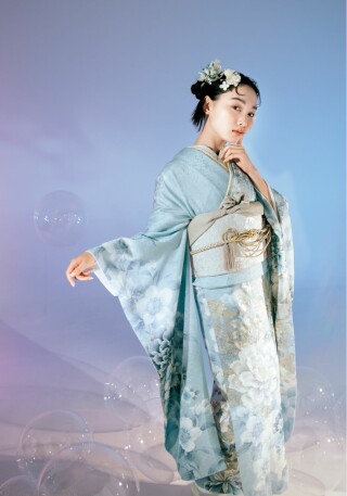 マルサ呉服店の振袖 /青色/水色/キュート/花柄/ 雪月花 S716