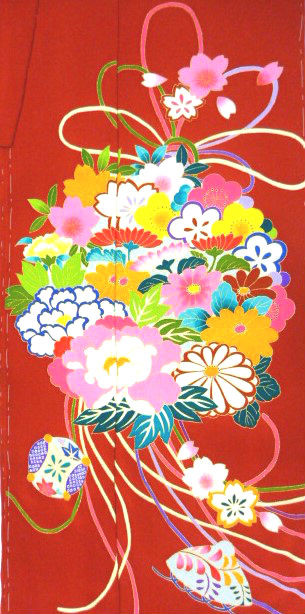 着物 帯なし】 藤色 花柄 手書き 京友禅 振袖 着物 単衣】手描き友禅