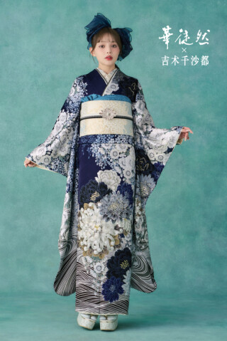 吉木千沙都×華徒然　HT213　紺_振袖_49074 | 古賀新きもの館 柳川本店
