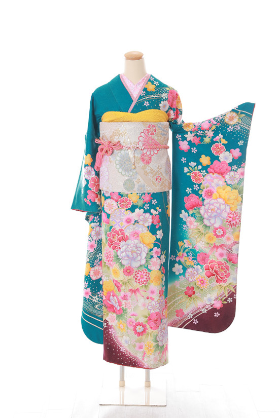 エレガント 緑 ピンク オレンジ No トータルフォトスタジオしょこら郡山店 振袖 成人式着物レンタルのおすすめ情報ならmy振袖