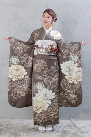 牡丹に菊 カーキ_振袖_48712