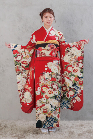 牡丹・桜 赤色_振袖_64743