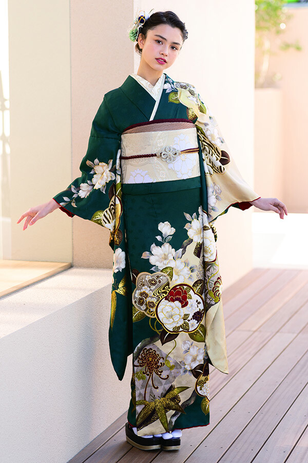 京都もなみ サントムーン柿田川店の振袖 /緑色/古典/花柄/ 2025新作