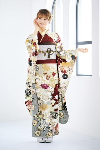 着物のふく屋 ラトブ店の振袖 /白色/茶色/グラマラス/桜柄/ 2025新作