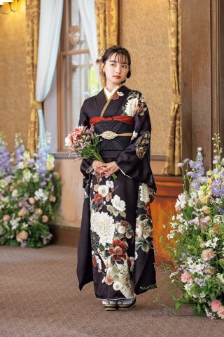 京べに 岡山店の振袖 /茶色/白色/レトロ/花柄/ 桜田ひより×aoi