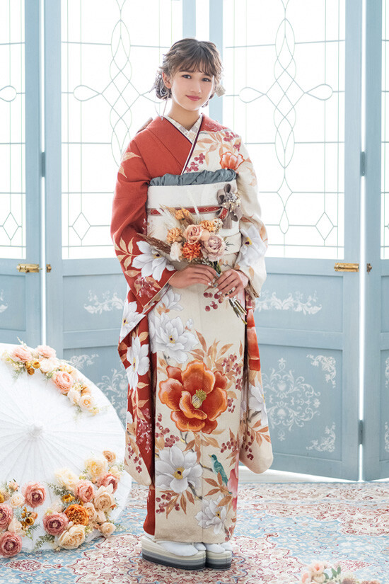 らかんスタジオ東大宮ハレノテラス店の振袖 /朱色/ベージュ色