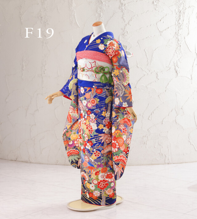フォトコザカの振袖 /青色/シルバー色/クール/松竹梅柄/ F19-16 | My振袖