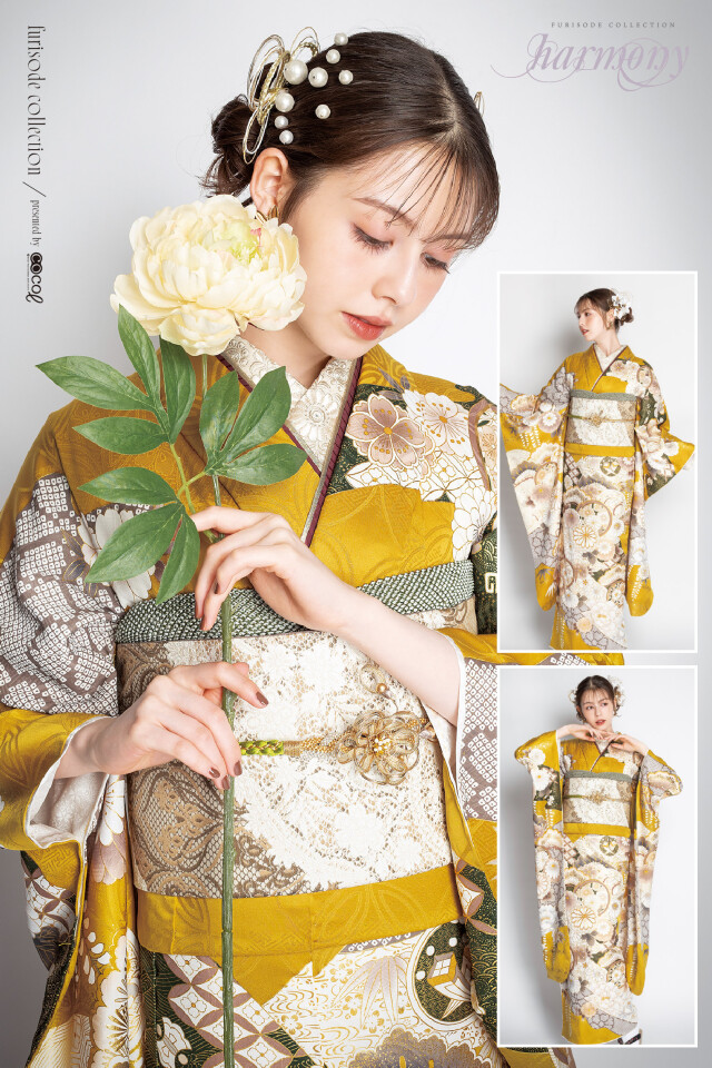 【美品】振袖 花柄 黄色•古典柄 Lサイズ 振袖館ココル 大宮駅前ラクーン店の振袖 /黄色/古典/花柄/ M-04 | My振袖