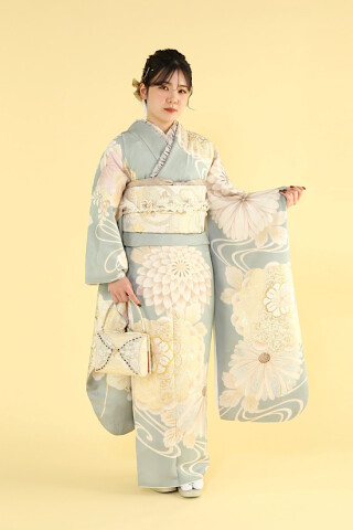 美品　高級　振袖　綸子　正絹　ネイビー 楽天市場】紺（種類（着物）振袖）（着物｜和服）：レディース