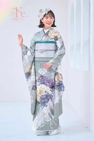 きもの心おがた大洲店の振袖 /紺色/紺色/レトロ/椿柄/ レンタル 3L354