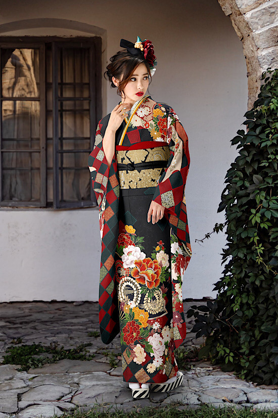 きもの心おがた大洲店の振袖 /黒色/古典/市松柄/ Old&NEW | My振袖