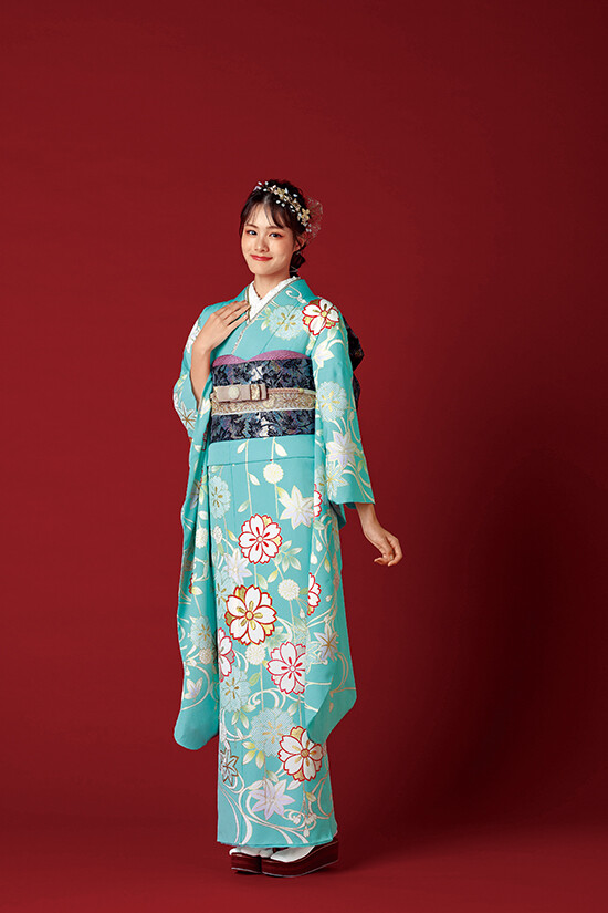 おまかせ 青 帯+帯締め付き◆優美な紅金魚柄★赤紅色 粋な古典柄 新品 最新作粋古典 赤/白 鶴柄/梅柄/流水模様 大人っぽい振袖