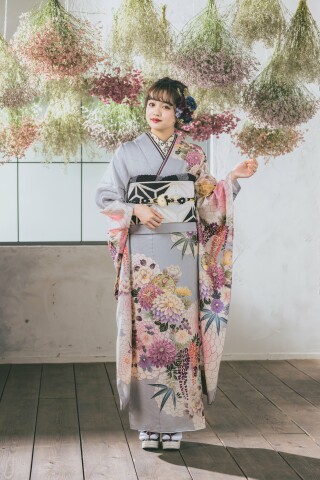 濱上呉服店 金沢店の振袖 /赤色/ピンク色/古典/花柄/ 手描き友禅_本