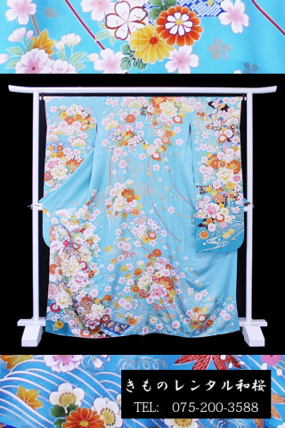 【F-22】　水色/熨斗・花尽くし_振袖_59257 | きものレンタル和桜