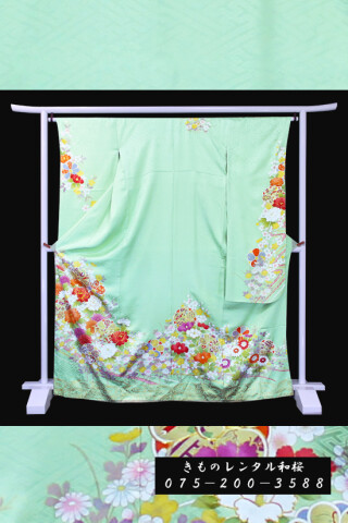 【F-30】　ペールグリーン/牡丹・菊・梅・流水_振袖_59322