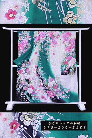 【F-39】　グリーン/牡丹・薔薇・花束_振袖_59529