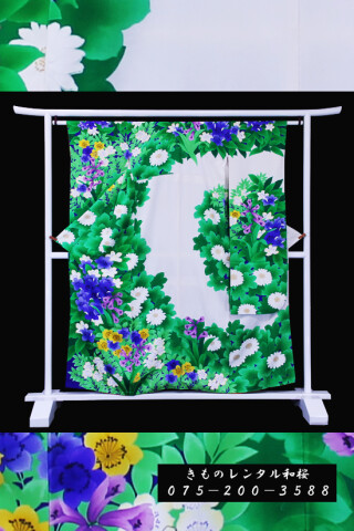 【F-07】　白/アンティーク/洋花_振袖_59535 | きものレンタル和桜