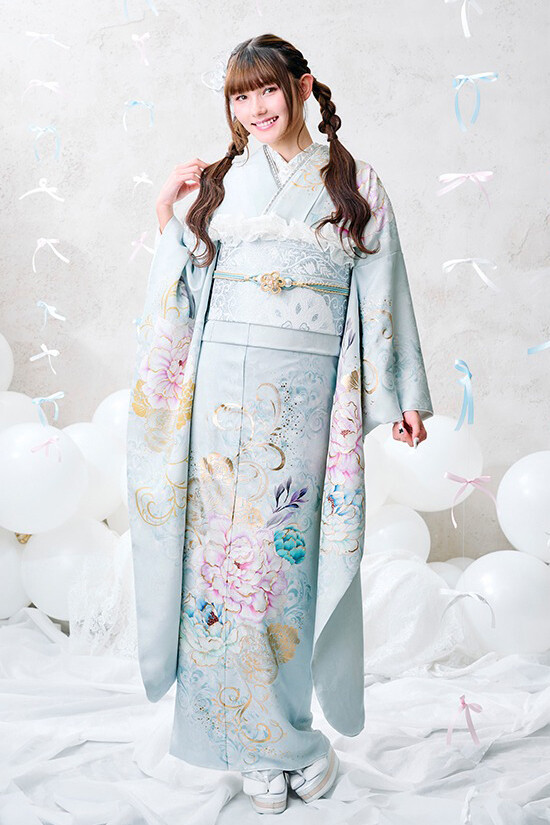 株)高島屋呉服店の振袖 /水色/キュート/牡丹柄/ 振袖 | My振袖