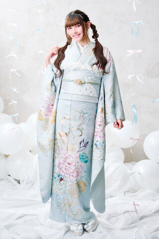 株)高島屋呉服店の振袖 /水色/キュート/牡丹柄/ 振袖 | My振袖