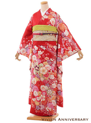 正絹　asuka流線に桜　レッド_振袖_56647