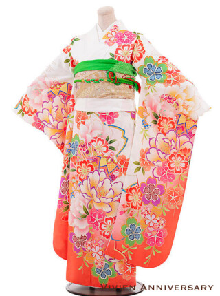 白×オレンジぼたん桜_振袖_56684 | Vivien Anniversary